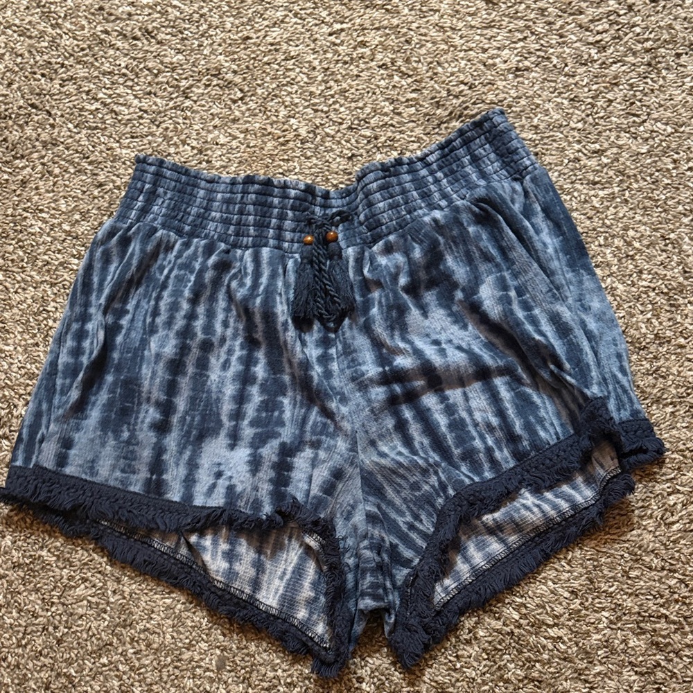Blue Tie-Dye Shorts with Tassel